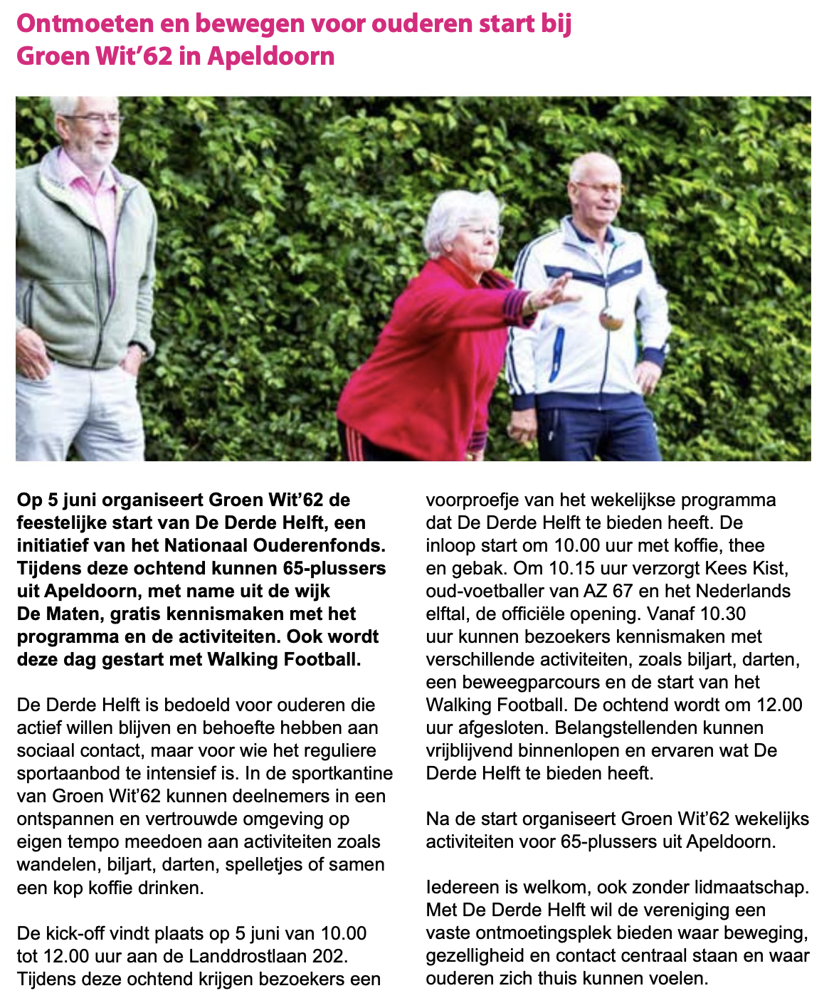 Ontmoeten en bewegen voor ouderen